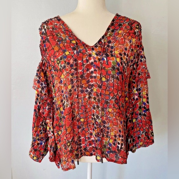 Anthropology Blink London Women’s Red Long Sleeve Viscose Blouse Size M pristine - Picture 2 of 6